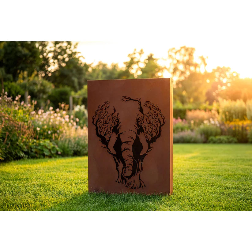 Säule Elefant – dekorative Gartensäule aus Metall in Edelrost Optik