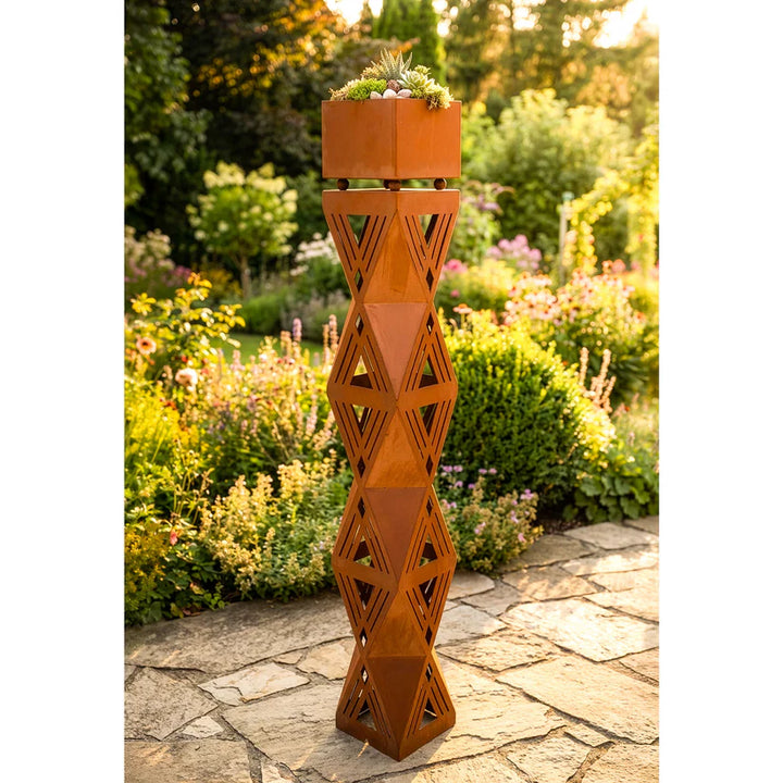 Säule Prisma – dekorative Gartensäule aus Metall in Edelrost Optik im 2er Set