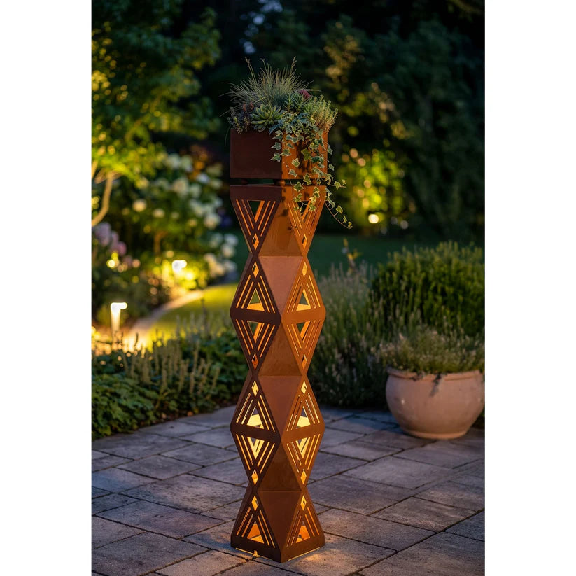Säule Prisma – dekorative Gartensäule aus Metall in Edelrost Optik im 2er Set