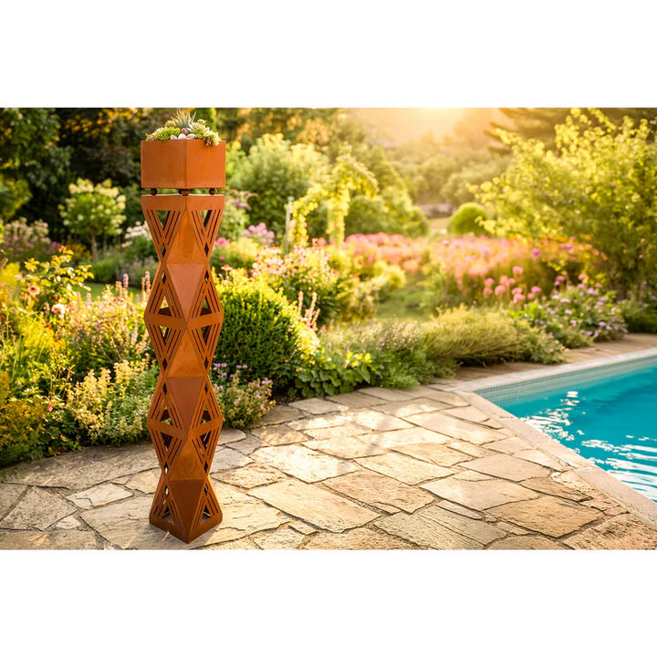 Säule Prisma – dekorative Gartensäule aus Metall in Edelrost Optik im 2er Set