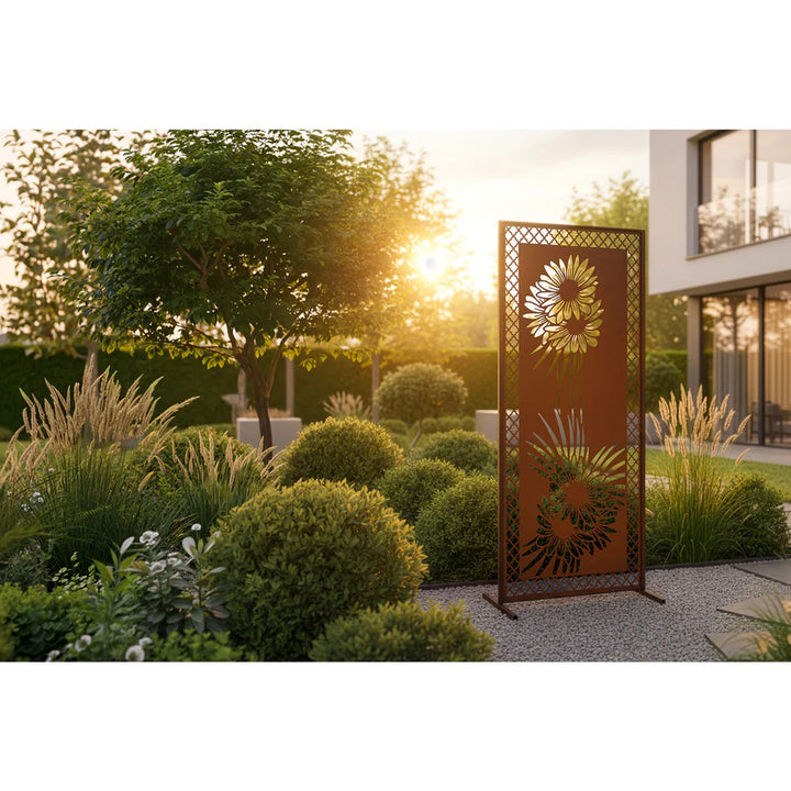 Sichtschutzwand Frühlingserwachen – dekorativer Garten Sichtschutz aus Metall in Edelrost Optik