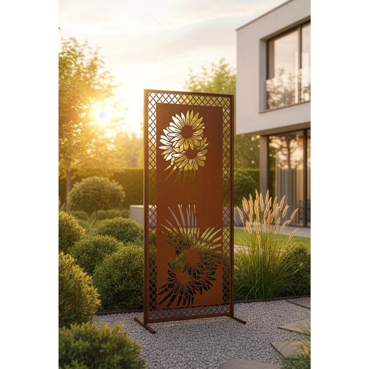 Sichtschutzwand Frühlingserwachen – dekorativer Garten Sichtschutz aus Metall in Edelrost Optik