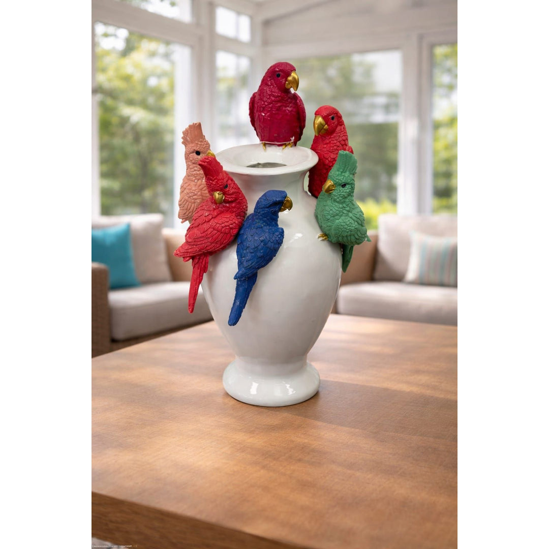 Vase mit Papagei, weiss
