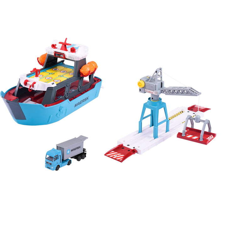 Majorette 254039 Spiel-Hafen mit Container-Schiff + Verladekran