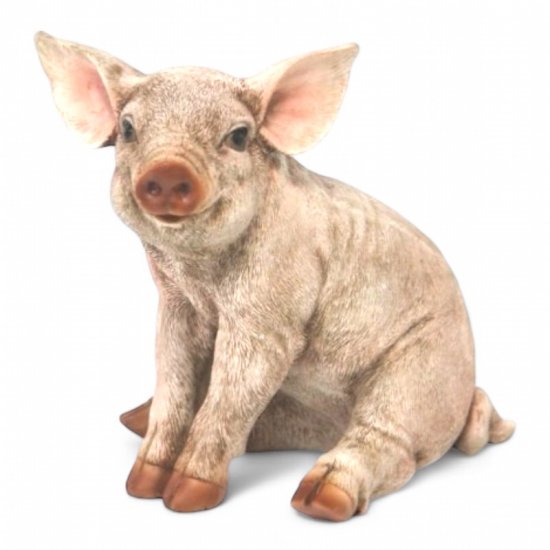 Schwein Figur sitzend aus Kunstharz – naturgetreue Tierfigur für Garten und Wohnraum, 23 cm