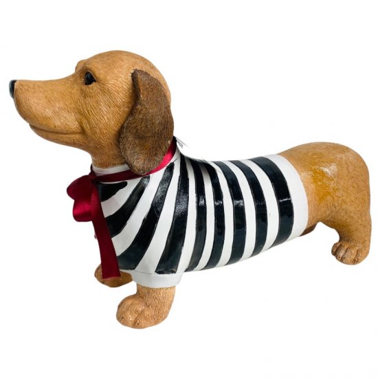 Dapper Dog Dackel – dekorative Hundefigur mit gestreiftem Pullover
