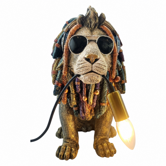 Löwe Rasta Lampe – außergewöhnliche Tischleuchte aus Kunstharz