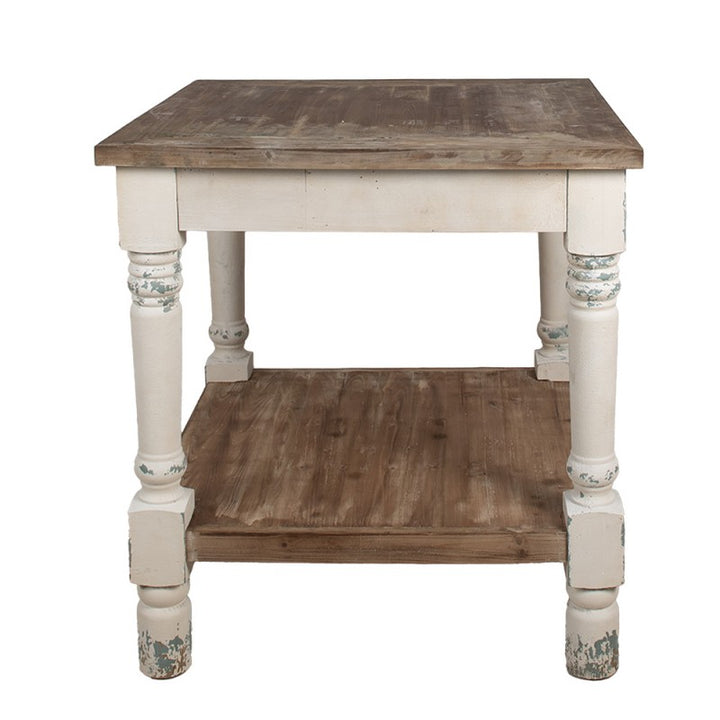 Beistelltisch Vintage Weiß Braun 80 cm – stilvoller Couchtisch aus Holz im Brocante Stil