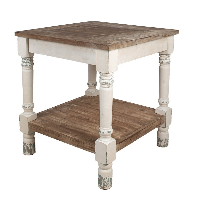 Beistelltisch Vintage Weiß Braun 80 cm – stilvoller Couchtisch aus Holz im Brocante Stil