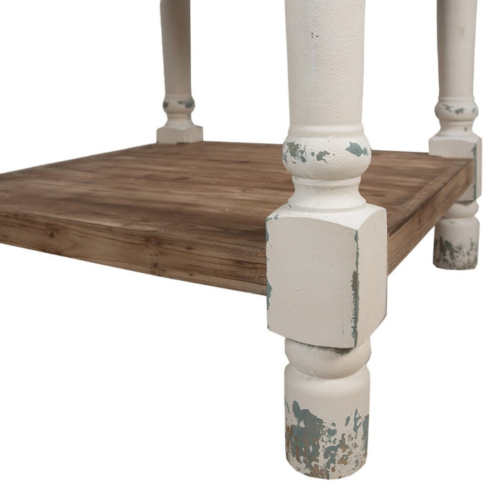 Beistelltisch Vintage Weiß Braun 80 cm – stilvoller Couchtisch aus Holz im Brocante Stil