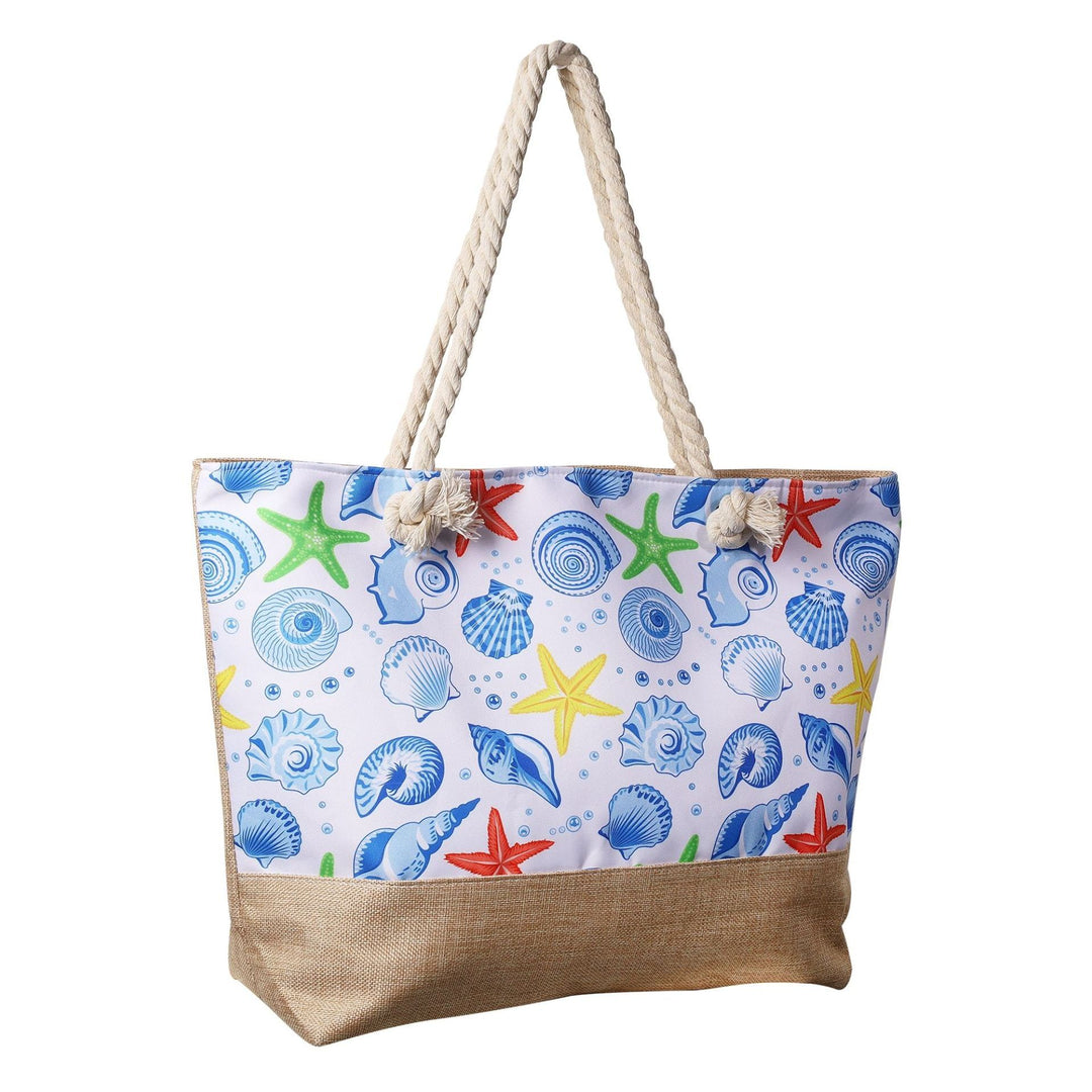 Strandtasche Ocean Life – maritime Schultertasche mit bunten Muschel und Seestern Motiven