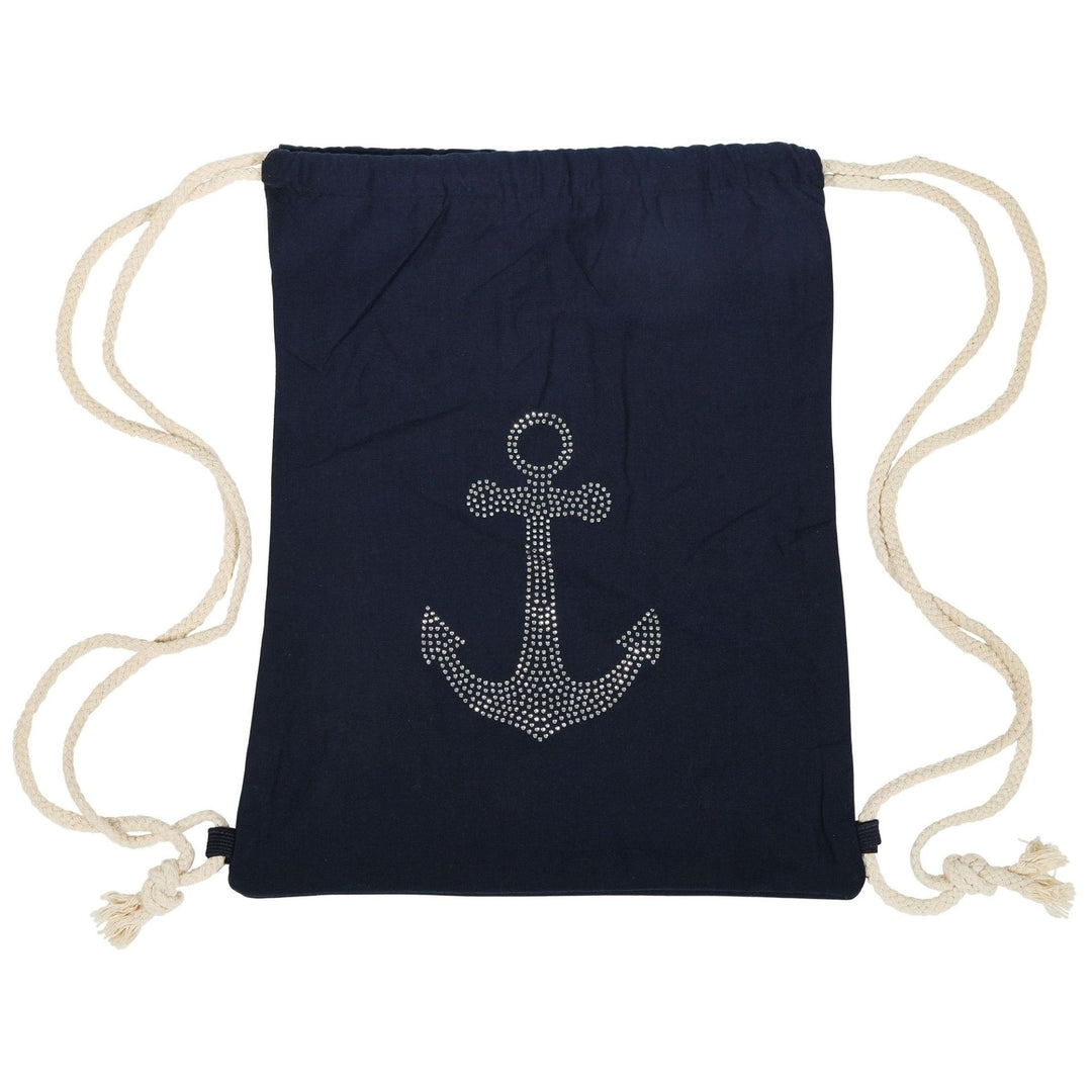 Turnbeutel Anker Strass – maritimer Rucksackbeutel aus Textil mit funkelndem Ankermotiv in 3 Farben