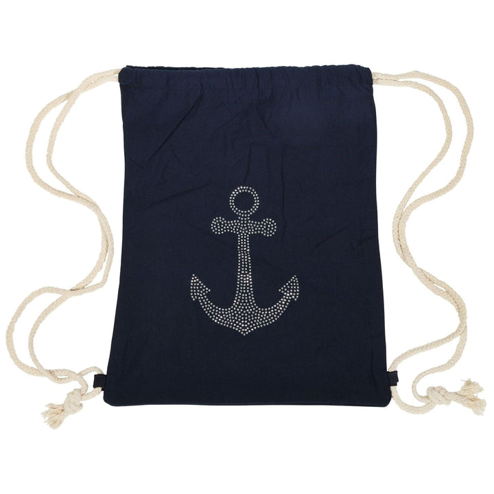 Turnbeutel Anker Strass – maritimer Rucksackbeutel aus Textil mit funkelndem Ankermotiv in 3 Farben