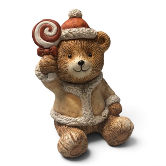 Weihnachtsbär mit Lutscher, dekorative Weihnachtsfigur aus Kunstharz, 13 cm