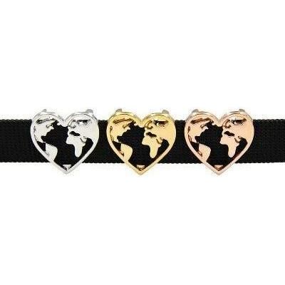 Charms Herz Weltkarte für Mesh-Armbänder in 3 Farben - Luxurelle-Shop