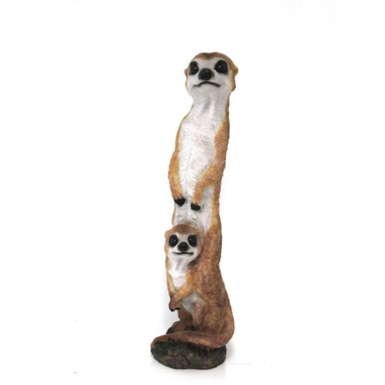 Deko Erdmännchen mit Jungtier – liebevolle Tierfigur aus Kunststein 46 cm