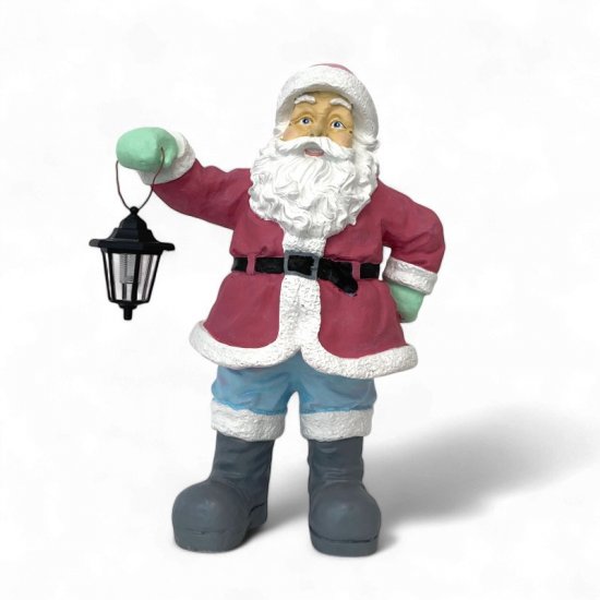 Weihnachtsmann mit Laterne, große Weihnachtsfigur aus Kunstharz, 75 cm