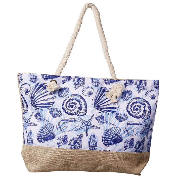 Strandtasche Ocean Shell – maritime Schultertasche mit Muschelmotiv in Blau Weiß