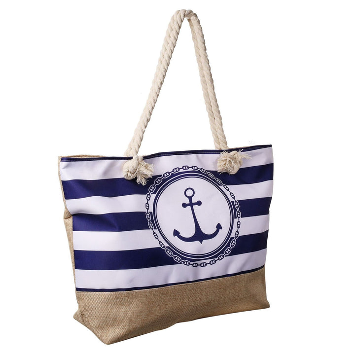 Strandtasche Anker Navy – maritime Schultertasche in Blau Weiß mit Streifen und Ankermotiv