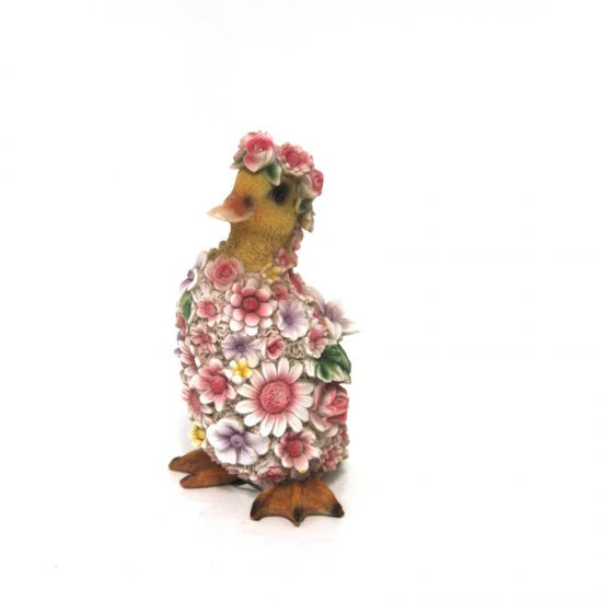 Blumenentchen aus Kunstharz, 18 cm hoch, liebevoll floral gestaltet