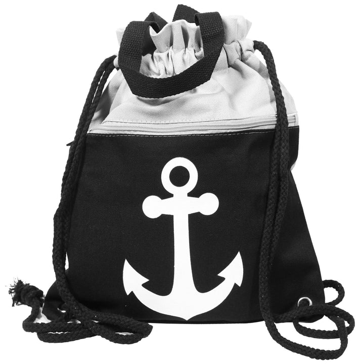 Turnbeutel Anker mit Reißverschluss – maritimer Rucksackbeutel aus Textil in 5 Farben