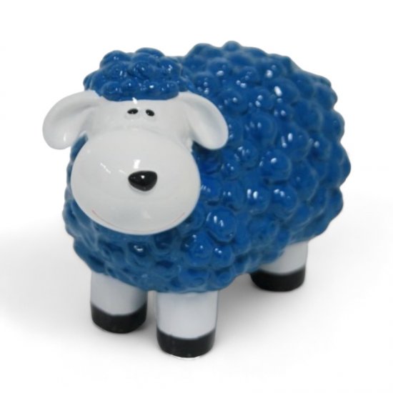Deko Schaf Lustig Blau aus Kunstharz – fröhliche Tierfigur für Haus und Garten