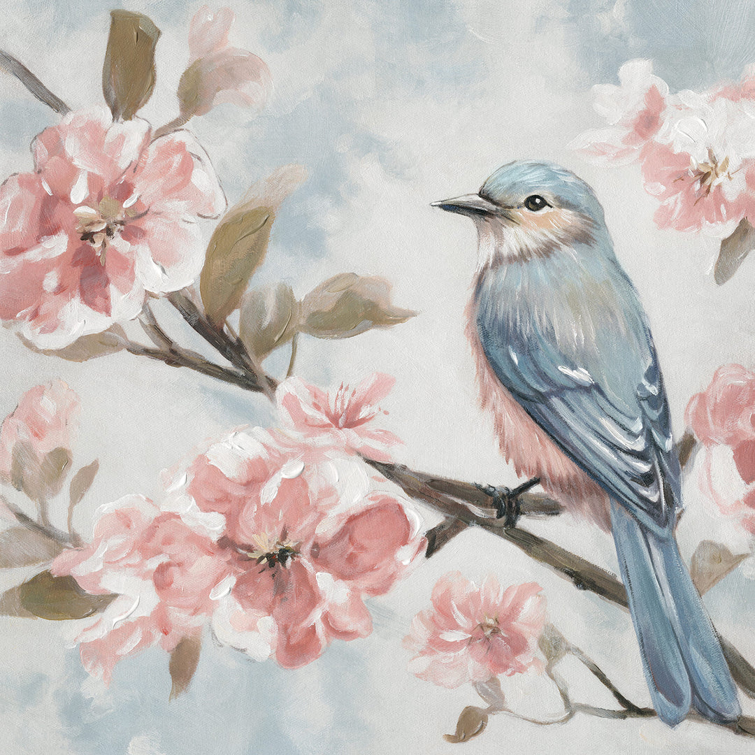 Wandbild Vogel auf Kirschblütenast