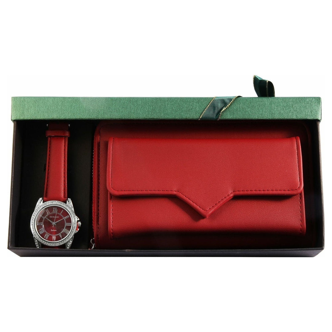 Excellanc Damen-Geschenkset Lederimitat Armbanduhr in 2 Farben - Luxurelle-Shop