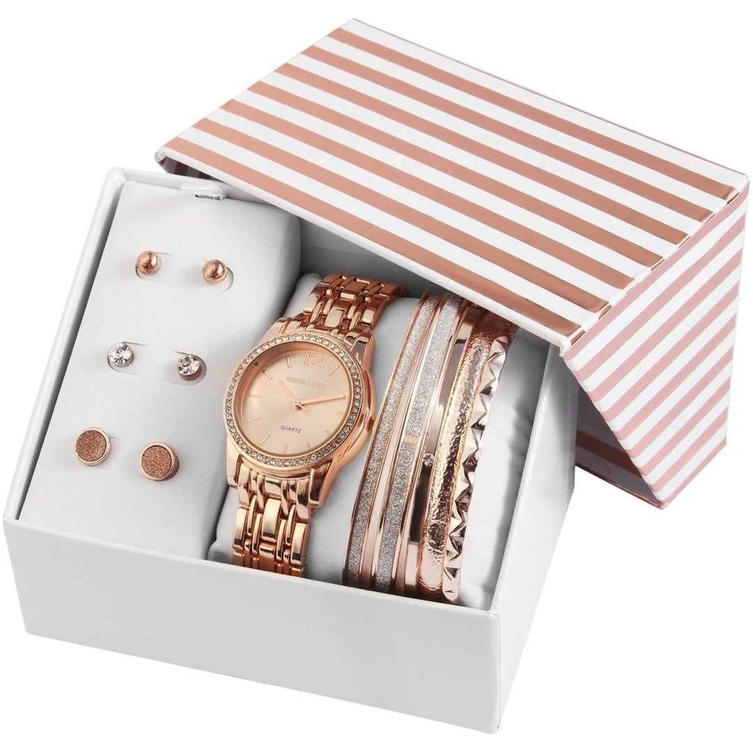 Excellanc Damenuhr mit Metallband und Schmuckarmbändern und Ohrringe - Luxurelle-Shop