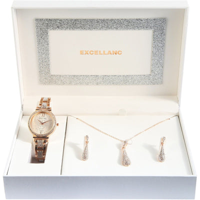 Excellanc Geschenkset mit Damenuhr, Halskette und Ohrringen in 3 Varianten - Luxurelle-Shop