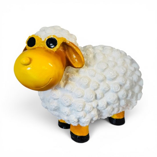 Deko Schaf mit Blumenbrille XL aus Kunstharz – originelle Tierfigur für Haus und Garten