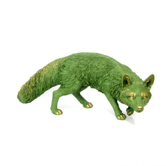 Fuchs Figur Grün laufend aus Kunstharz – dekorative Tierfigur für Garten und Wohnraum, 60 cm