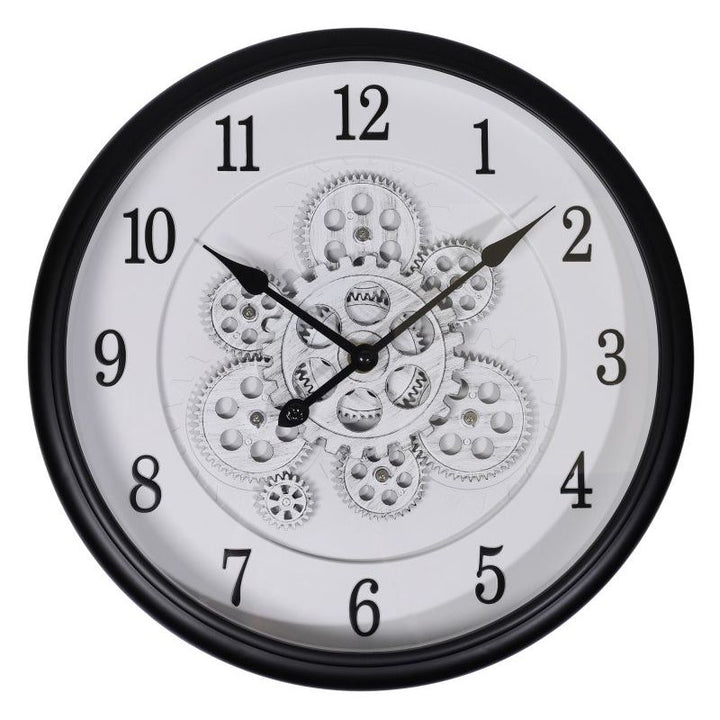 Skelett Wanduhr Industrial Vintage – moderne Wanduhr mit Zahnrad Design in Schwarz und Weiß