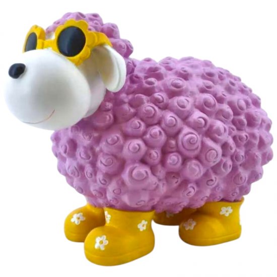 Deko Schaf mit Blumenbrille Rosa aus Polyresin – fröhliche Tierfigur für Haus und Garten