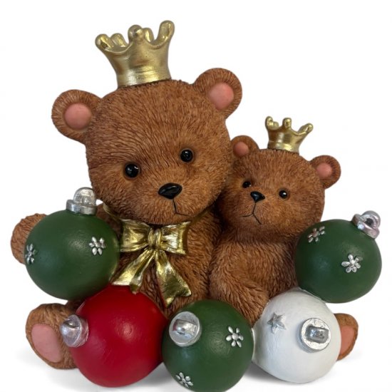 Bärenpaar mit Weihnachtskugeln, dekorative Weihnachtsfigur aus Kunstharz, 15,5 cm