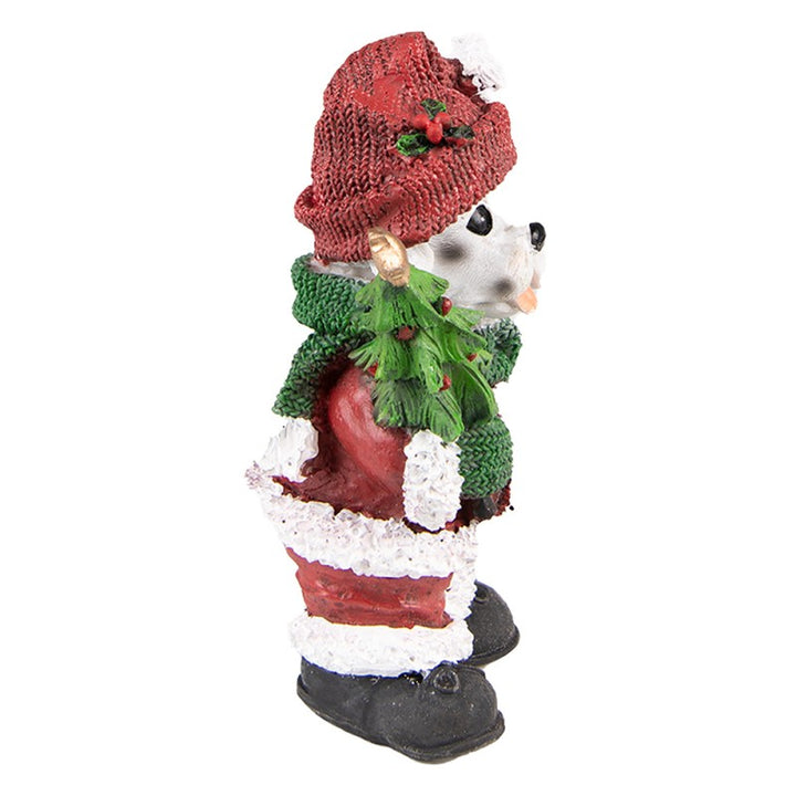 Dekofigur Hund Weihnachten – festliche Tierfigur aus Polyresin in Rot und Grün