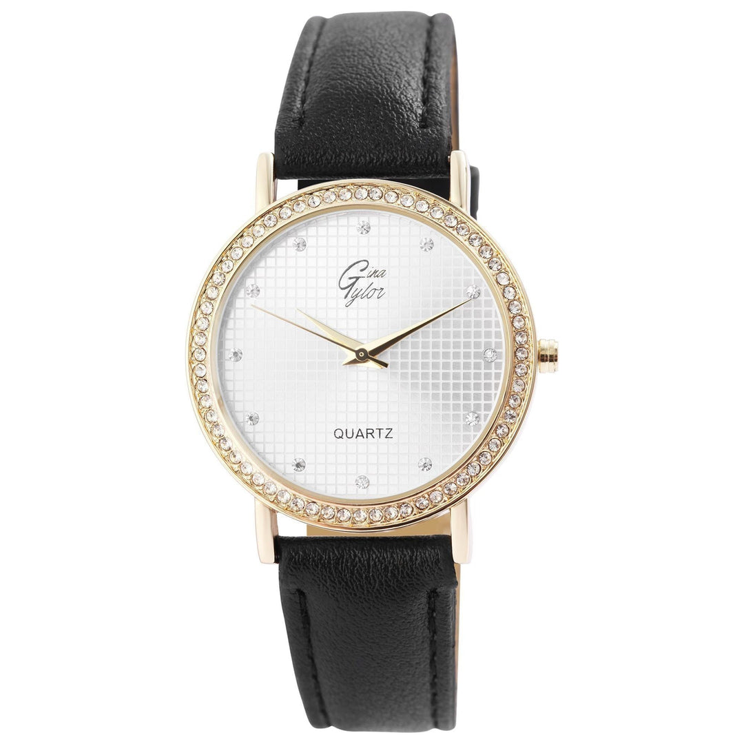 GinaTylor Damengeschenkset mit Armbanduhr, Halskette und Ohrringen, schwarz/goldfarbig - Luxurelle-Shop