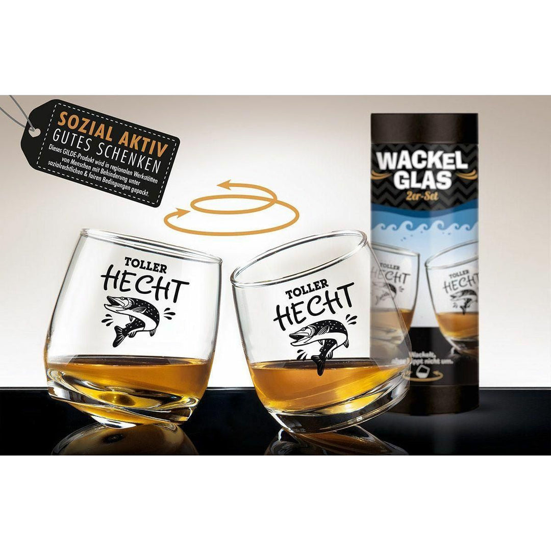 Glas Wackelglas "Hecht" 2er-Set - Luxurelle-Shop