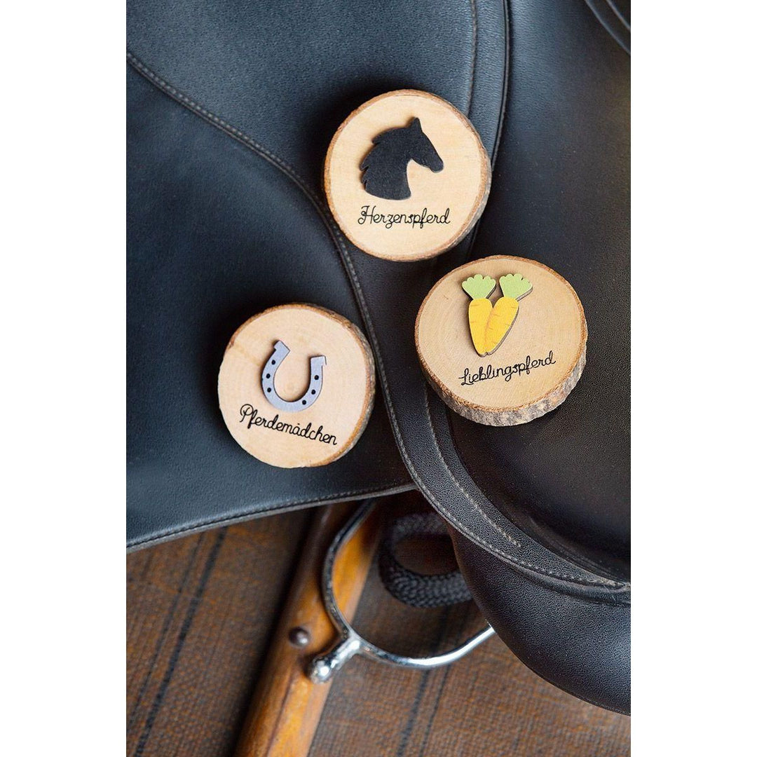 Gruß-Scheiben "Pferd" naturfarben, 3 verschiedene Symbole - Luxurelle-Shop