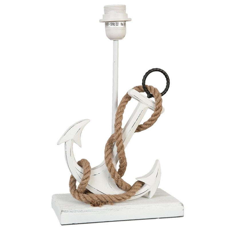 Anker Tischlampe – maritime Tischleuchte mit Lampenschirm aus Holz und Stoff in Beige