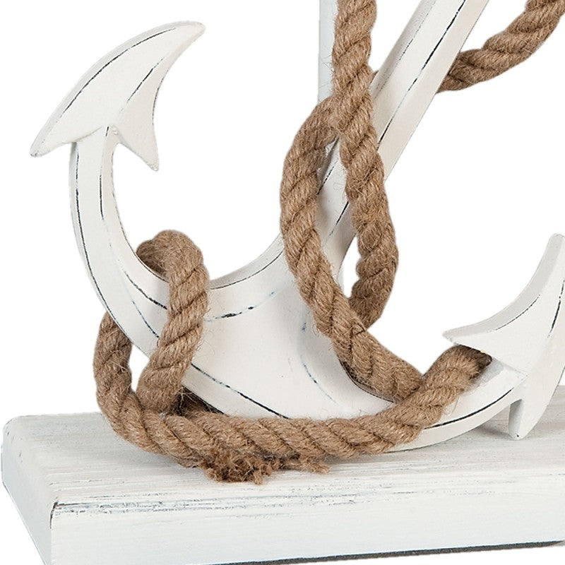 Anker Tischlampe – maritime Tischleuchte mit Lampenschirm aus Holz und Stoff in Beige