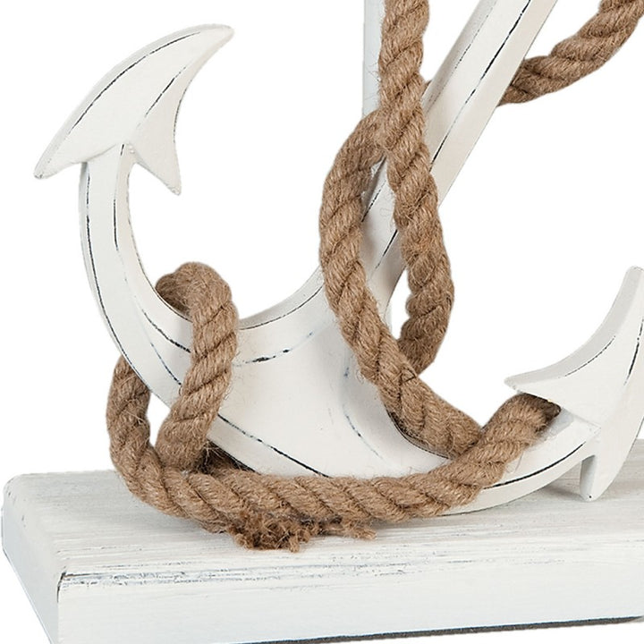 Anker Tischlampe – maritime Tischleuchte mit Lampenschirm aus Holz und Stoff in Beige