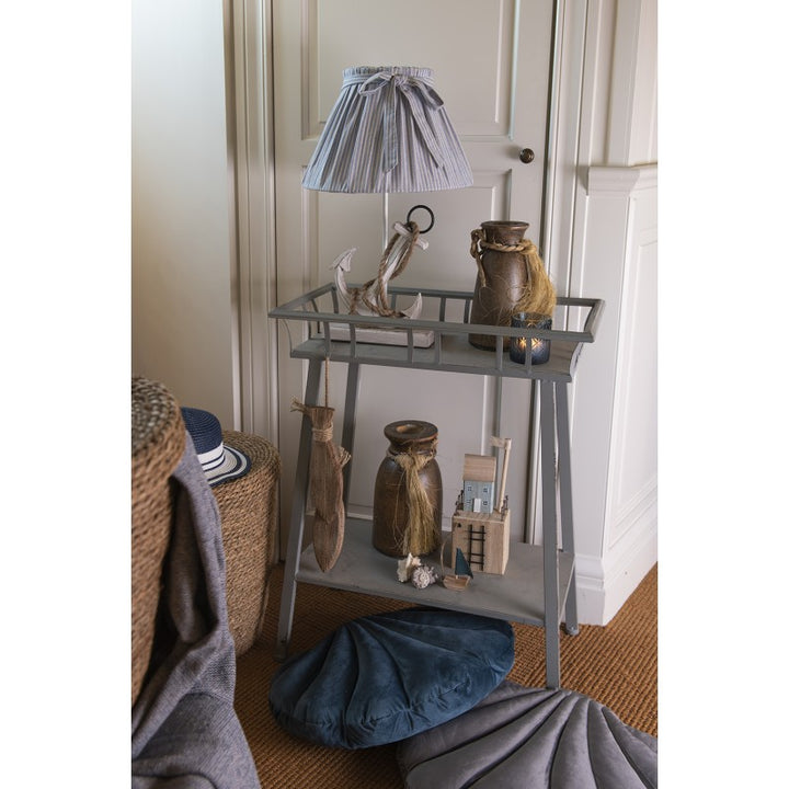 Anker Tischlampe – maritime Tischleuchte mit Lampenschirm aus Holz und Stoff in Beige