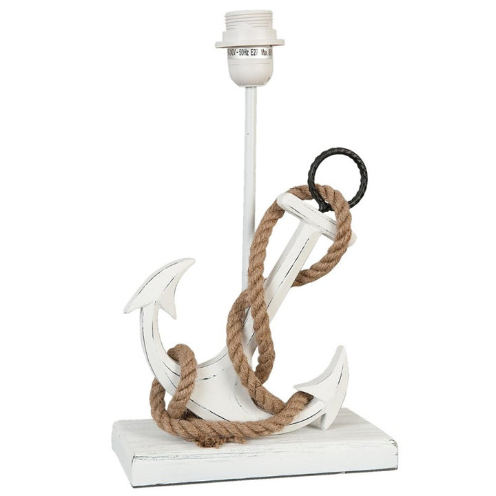 Anker Tischlampe – maritime Tischleuchte mit Lampenschirm aus Holz und Stoff in Beige