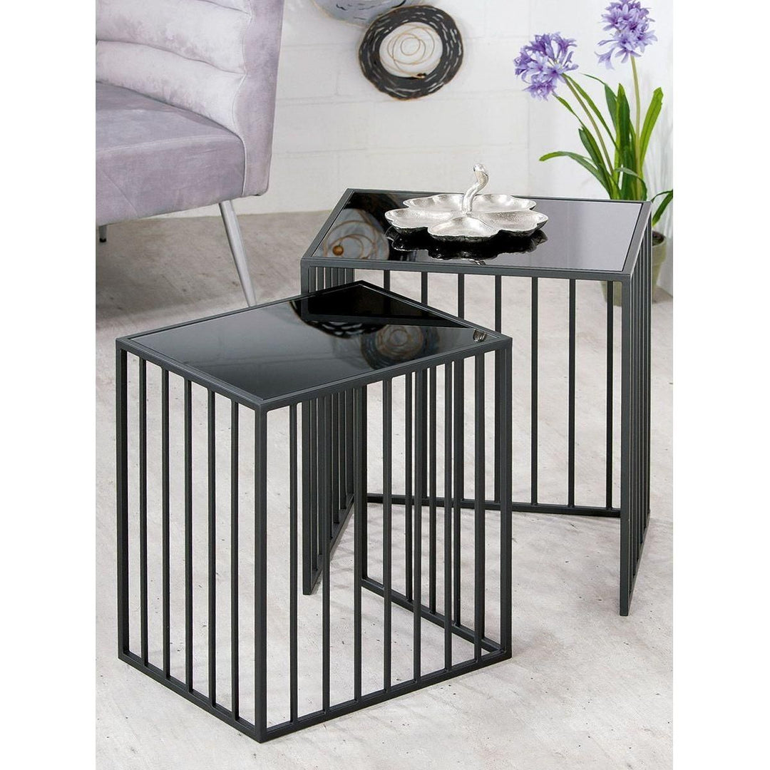 Metall Glas 2er Set Beistelltisch "Straight" rechteckig - Luxurelle-Shop