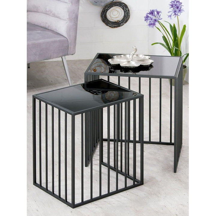 Metall Glas 2er Set Beistelltisch "Straight" rechteckig - Luxurelle-Shop
