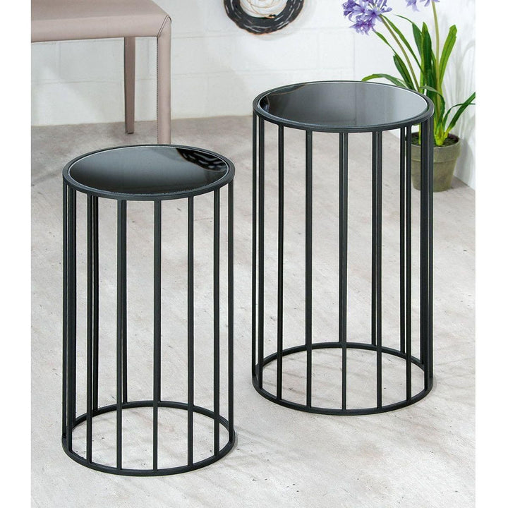 Metall Glas 2er Set Beistelltisch "Straight" rund - Luxurelle-Shop