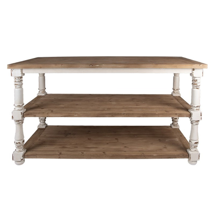 Präsentationstisch Vintage Braun Weiß 180 cm – stilvoller Holztisch mit drei Ebenen