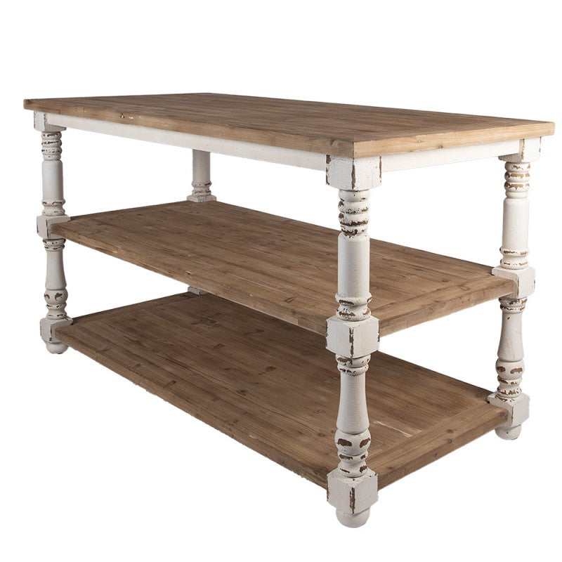 Präsentationstisch Vintage Braun Weiß 180 cm – stilvoller Holztisch mit drei Ebenen