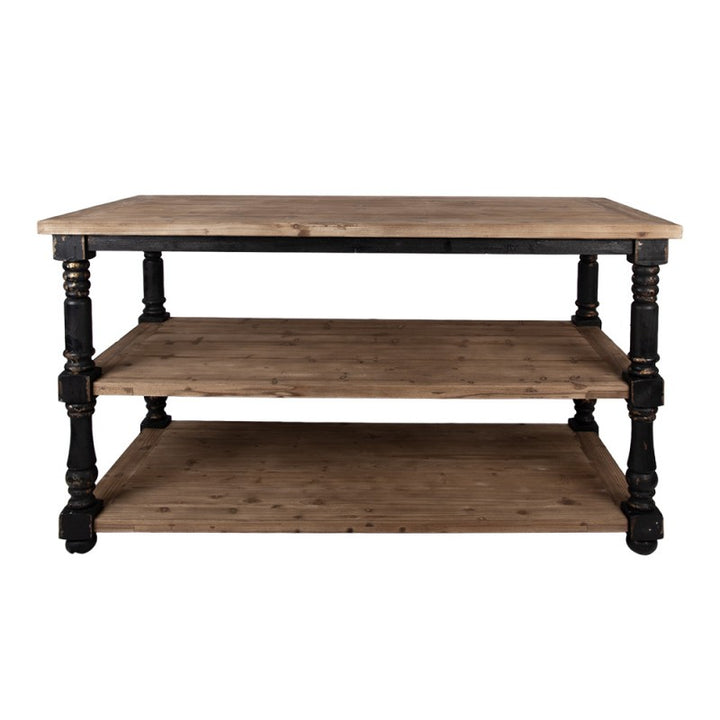 Präsentationstisch Vintage Schwarz Braun 180 cm – massiver Holztisch mit drei Ebenen